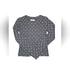 Lucky Brand Floral Thermal Top Gray Long Sleeve Soft Girl Cottagecore Size S.